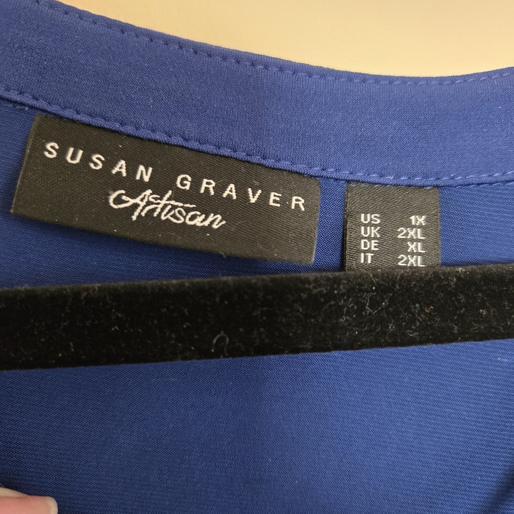 Susan Graver Royal Blue Blouse with Embellished Sleeves - Picture 3 of 3